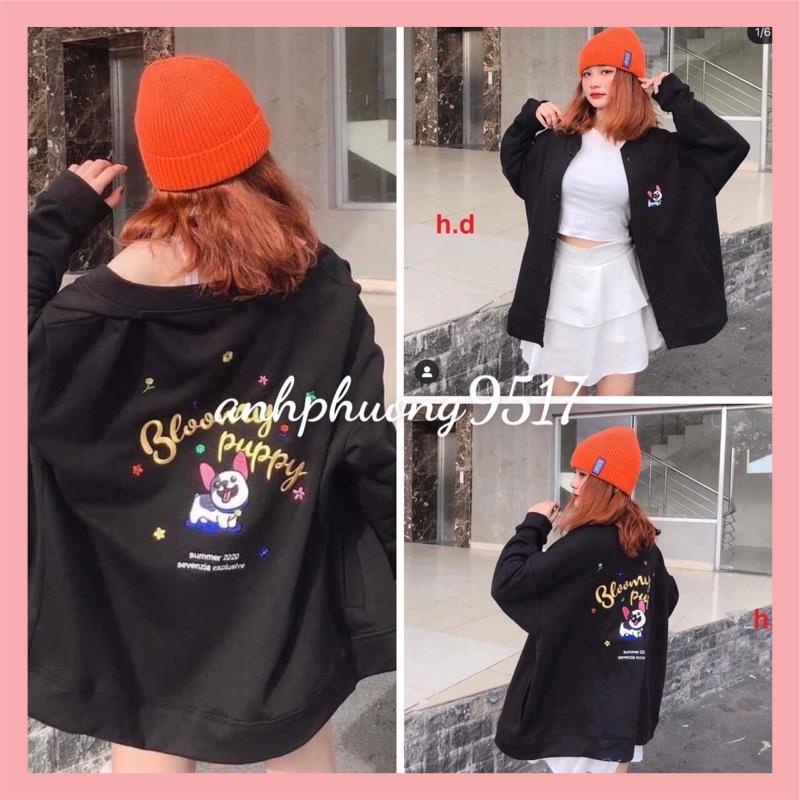 Áo khoác cadigan Cún Pupchất nỉ bông có cúc dọc áoUnisex áo mùa đông nữphong cách hàn quốc