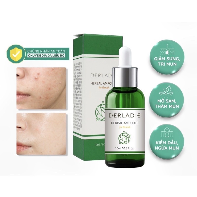 Chấm Mụn Tràm Trà Xẹp Mụn, Khô Cồi Sau 72H Derladie Herbal Ampoule For Blemish 10ml