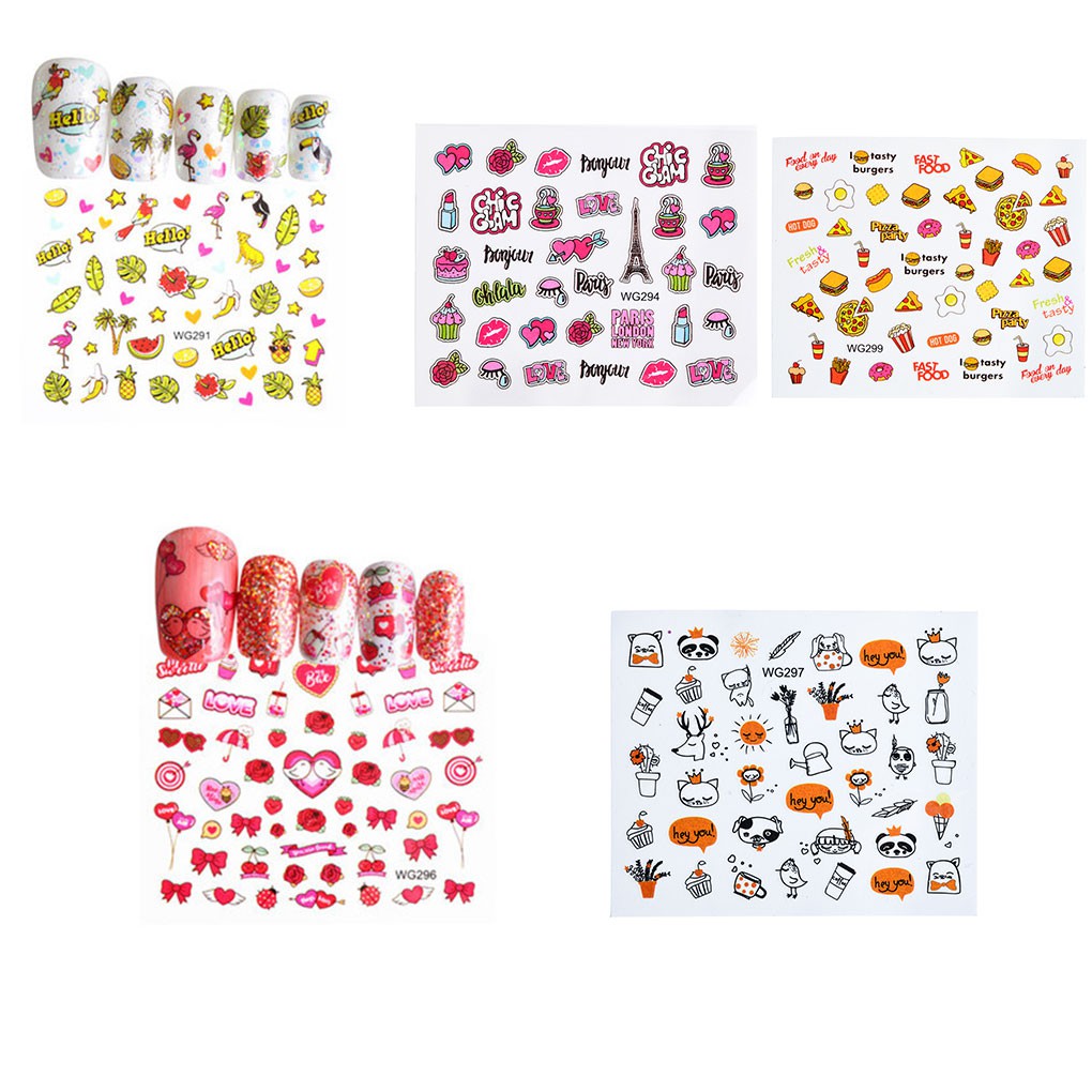 Sticker Trang Trí Móng Nghệ Thuật Họa Tiết Hình Hoa / Trái Tim Xinh Xắn