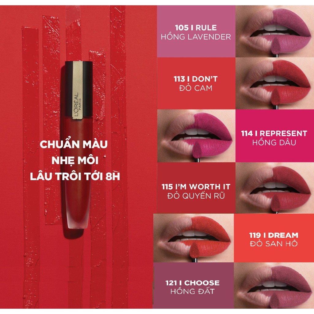 SON KEM LÌ ROUGE SIGNATURE MATTE LIQUID LIPSTICK L'OREAL PARIS