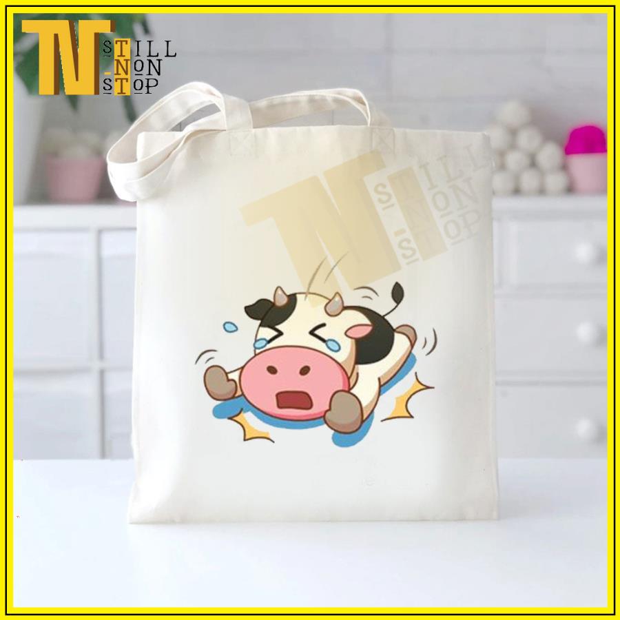 TÚI VẢI, TÚI TOTE ĐEO VAI ULZZANG HÌNH BÒ SỮA , CHẤT VÃI CANVAS XUONGMAITNT - BS03