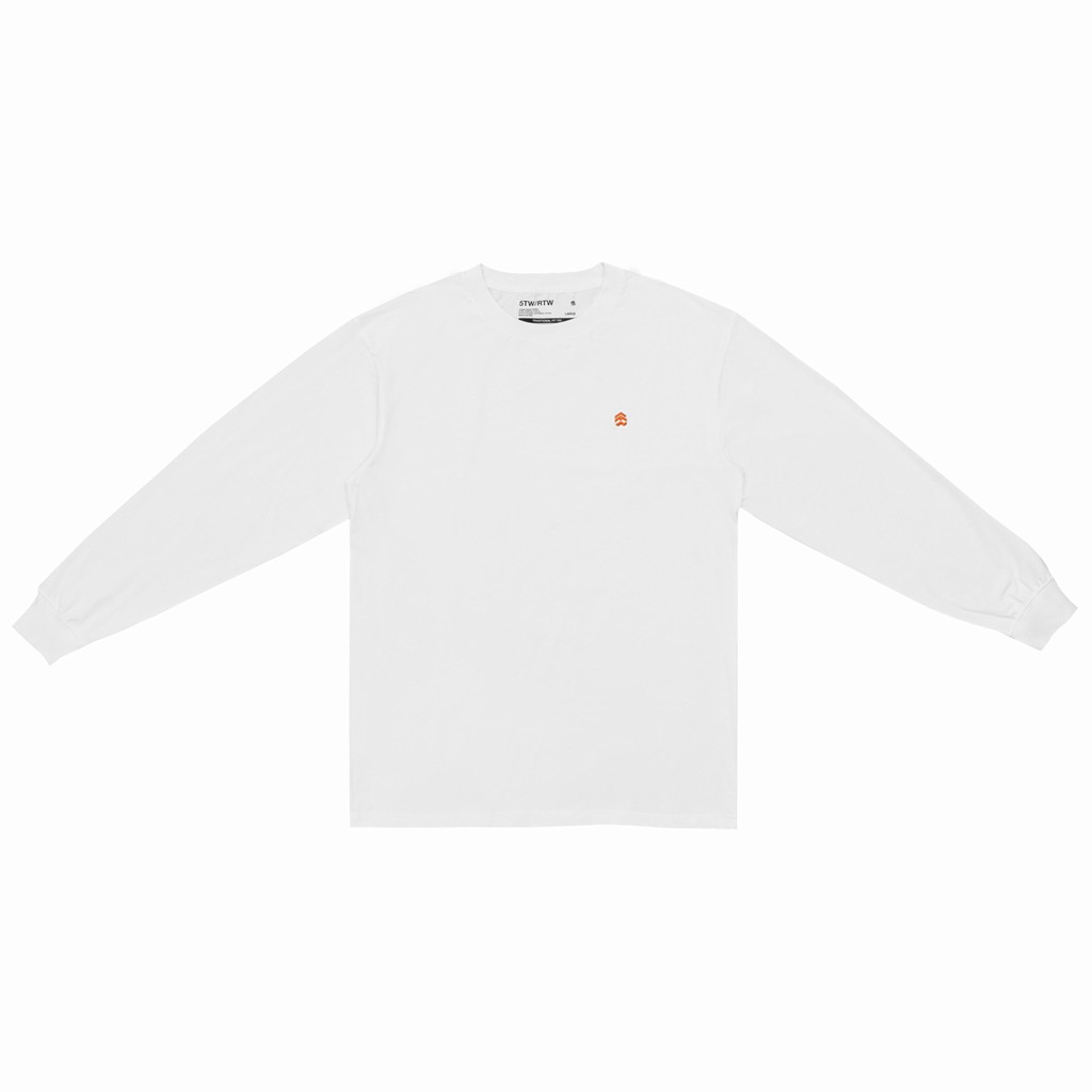 5THEWAY 5TW/RTW Long Sleeve Traditional Fit Tee Aka Áo Thun Trắng Tay Dài Logo Cam