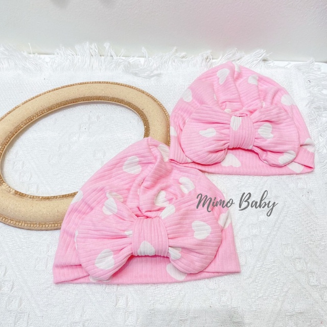 Mũ turban đính nơ màu hồng tươi cho bé gái 6-10kg MTB86 Mimo Baby