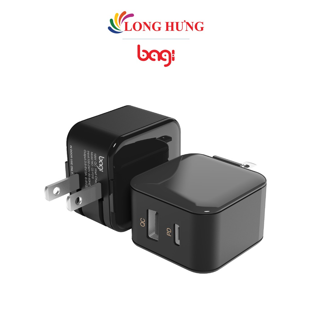 [Mã 2404EL10K giảm 10K đơn 20K] Cốc sạc Bagi 1USB 1Type-C 18W CE-PD18 - Hàng chính hãng