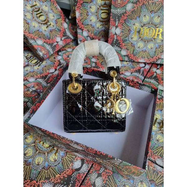 túi #dior da bóng mini lady kèm hộp 13cm