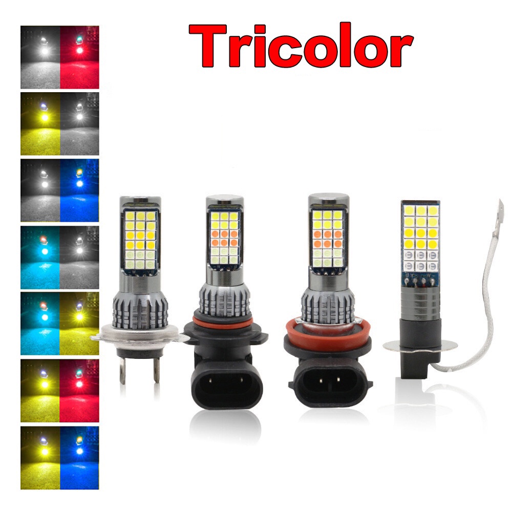 Set 2 Đèn LED Sương Mù 3 Màu H11 H7 H4 9006 H3 H8 HB3 HB4 Màu Xanh Dương Chanh Trắng