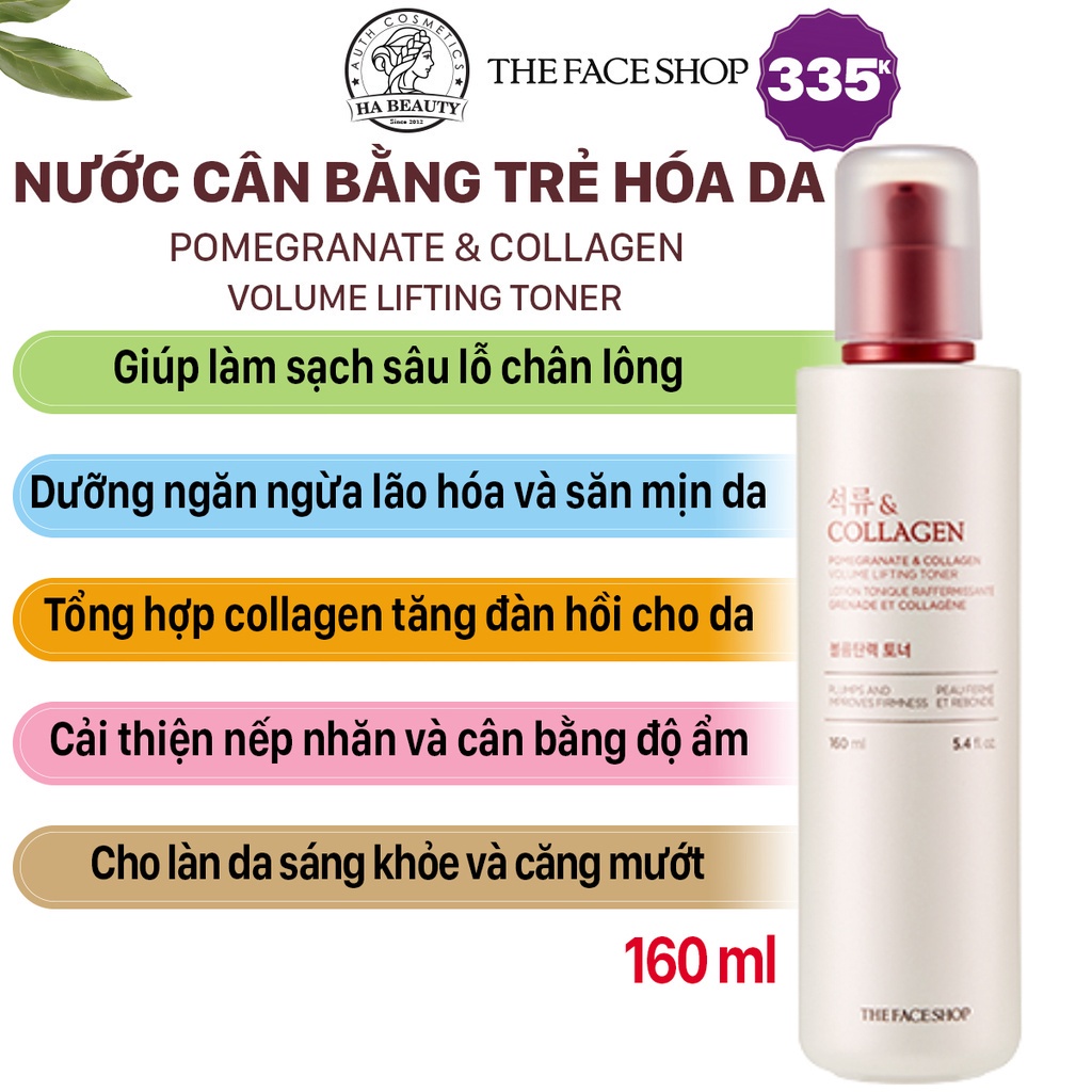 Nước hoa hồng dưỡng ẩm se khít lỗ chân lông cấp ẩm The Face Shop Pomegranate &amp; Collagen Volume Lifting Toner 160ml
