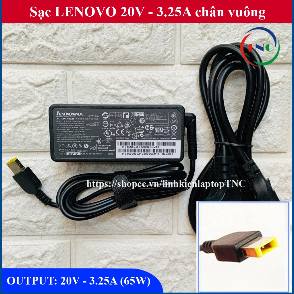 Sạc Laptop Lenovo 20V- 3.25A dùng cho G40-30 G40-70 Z40 Z50 E41-80 G40 G40-45 G40-80 Yoga chân USB( Adapter Lenovo USB)