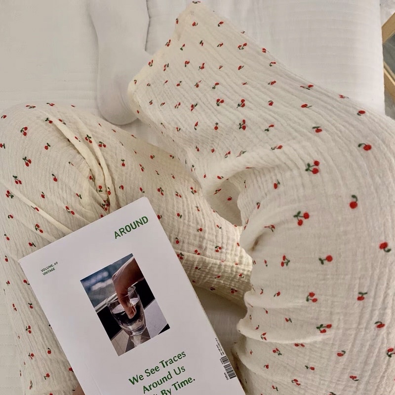 𝐚𝐬𝐡𝐞𝐱𝐢𝐧𝐜𝐡𝐚𝐨: Quần mặc nhà muslin hoạ tiết cherry