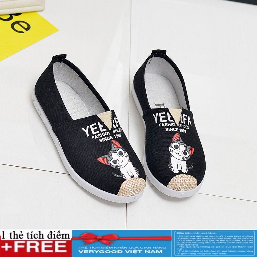 Giày slip on mèo cá tính , giày lười NỮ - GTTG29 siêu xinh