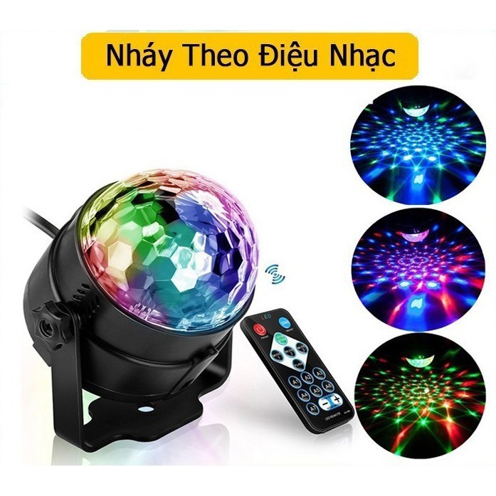 (KÈM REMOTE) Đèn led  7 màu xoay 360 độ ,cảm ứng âm thanh nháy theo nhạc cực đẹp - Đèn trang trí sân khấu,gia đình