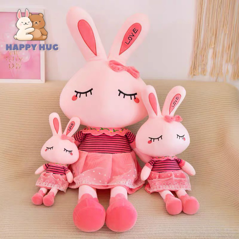 Gấu bông to, thú bông thỏ híp hồng cao cấp size đại 80/60cm, gấu bông dễ thương cho bé gái - Happy Hug