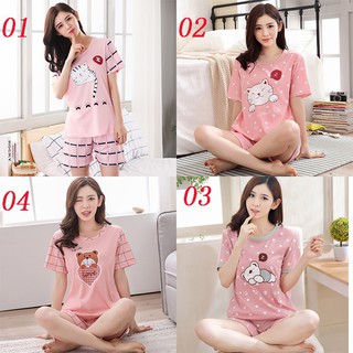 Bộ đồ ngủ cổ tròn tay ngắn thời trang mùa hè cho phái nữ