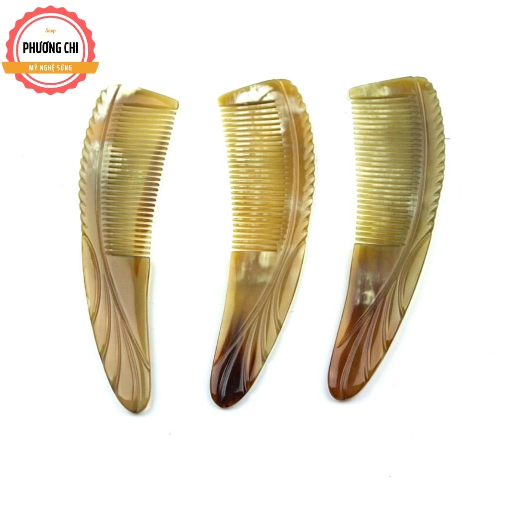 Lược sừng trâu lưỡi liềm dài 16cm trắng nưa, lược chải tóc gỡ rối massage đầu | Mỹ nghệ phương chi