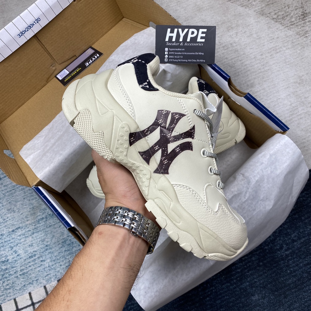 Giày sneaker MLB Chunky Mono Heel New York Yankees (Trắng chữ đen) - Hype Sneaker | Bản 1:1