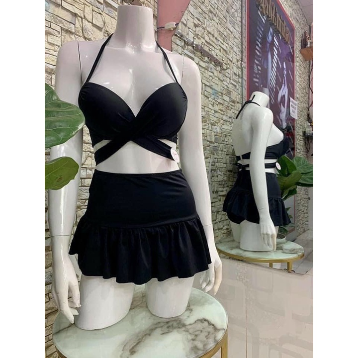 Bikini Hai Mảnh Dây Chéo Gọng Nâng Ngực, Đồ Bơi Đi Biển Nữ Cạp Cao Che Bụng  - OS034