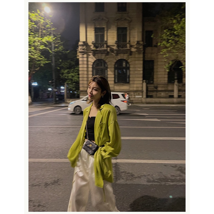 Áo khoác chiffon tay dài dáng ôm màu trắng/xanh lá thời trang Hàn Quốc