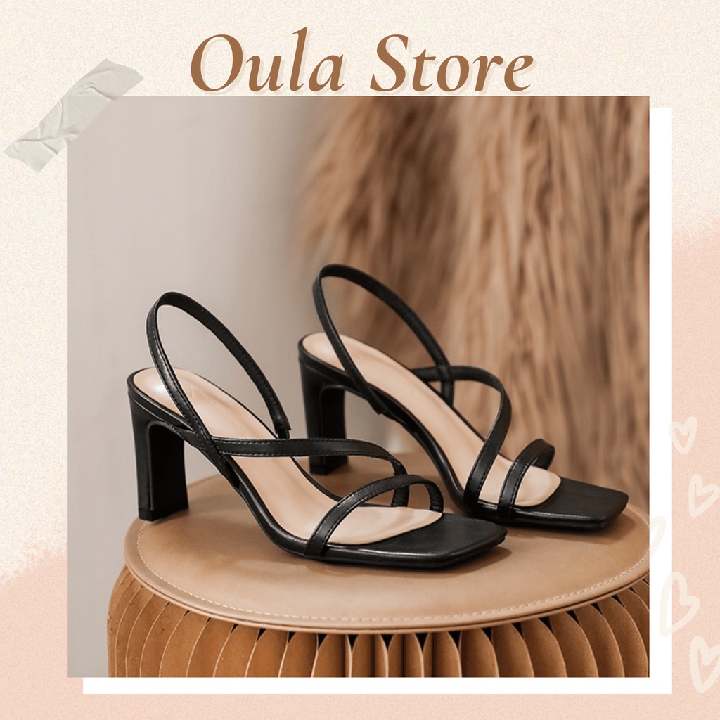 Giày sandal cao gót nữ da mềm kiểu dáng mũi vuông gót dẹp thời trang nữ, SD22 Oula Store