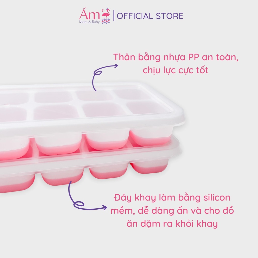Khay Trữ Đông Đồ Ăn Dặm Silicon Cho Bé Ấm Baby Khuôn Làm Đá Bảo Quản Thức Ăn Ấm Gift Decor