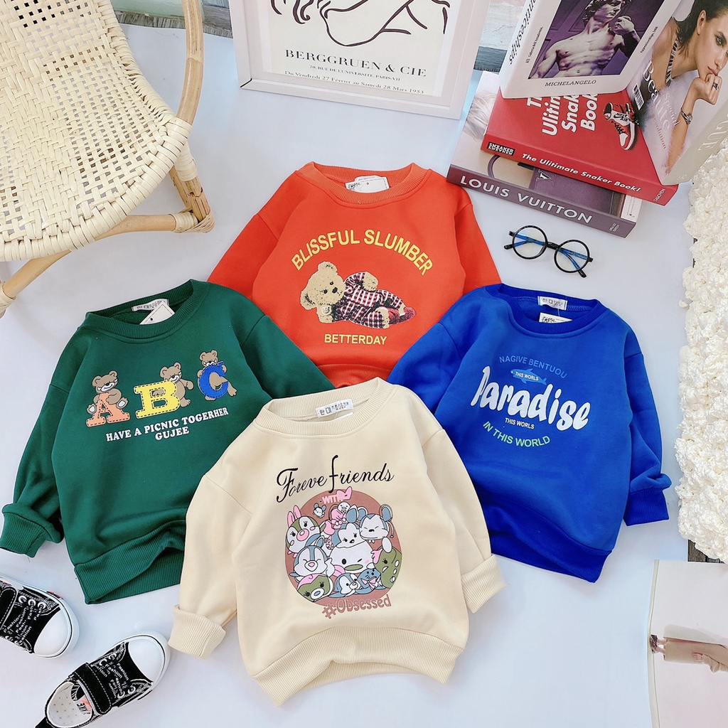 Áo nỉ tàu, áo sweater thu đông cực đáng yêu cho bé trai gái 8-20kg