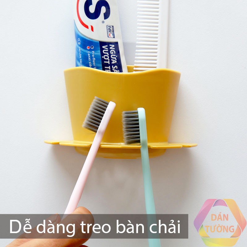 Kệ bàn chải đánh răng dán tường nhà tắm MDT với 4 khe cắm bàn chải và 1 hộp để kem đánh răng tiện lợi _K47