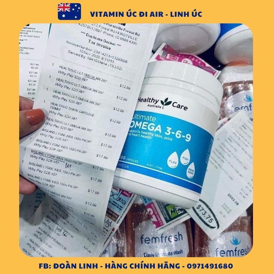 Viên Uống Omega 369 Healthy Care Úc 200 Viên, Hàng Chuẩn Úc,Cung cấp Omega EPA DHA