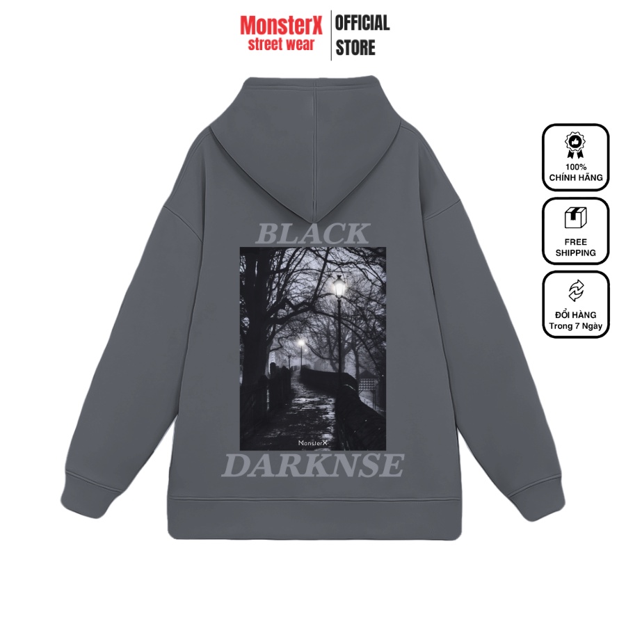 Áo hoodie nỉ bông Monster X Street Black Dark nam nữ form rộng thu đông Local Brand