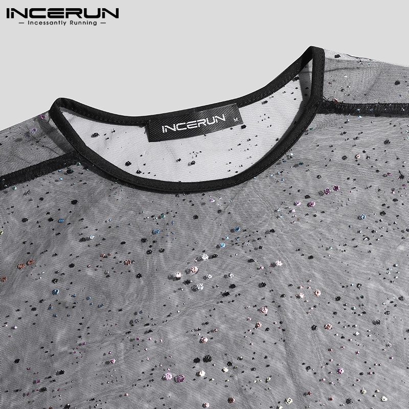 Áo xuyên thấu INCERUN tay dài đính sequin lấp lánh thời trang quyến rũ cho nam