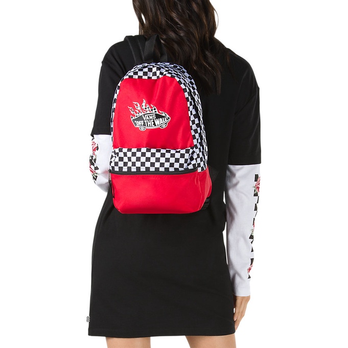 Ba Lô Vans Chính Hãng Realm Flame Checkerboard Red/Black