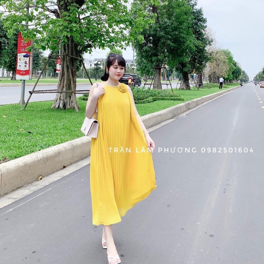 Váy Yếm Maxi 2 Dây Dập Ly Đính Hoa Siêu Xinh | BigBuy360 - bigbuy360.vn