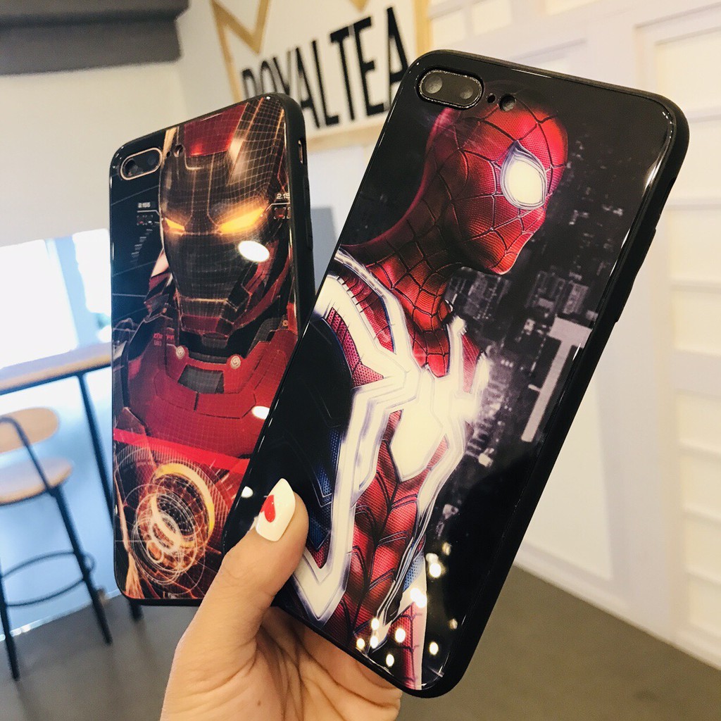 [ IPHONE ] Ốp Lưng Kính Cường Lực Iron vs Spider cho iphone các dòng 6 6s 7 8 plus x 11 pro max k204