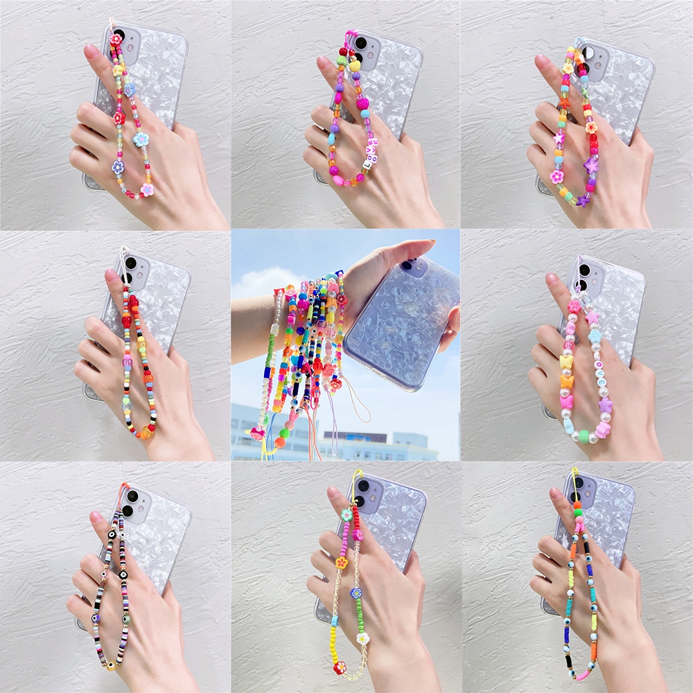 Dây Đeo Điện Thoại Chuỗi Hạt Ngọc Trai Nhiều Màu Hình Mặt Cười Mắt Quỷ