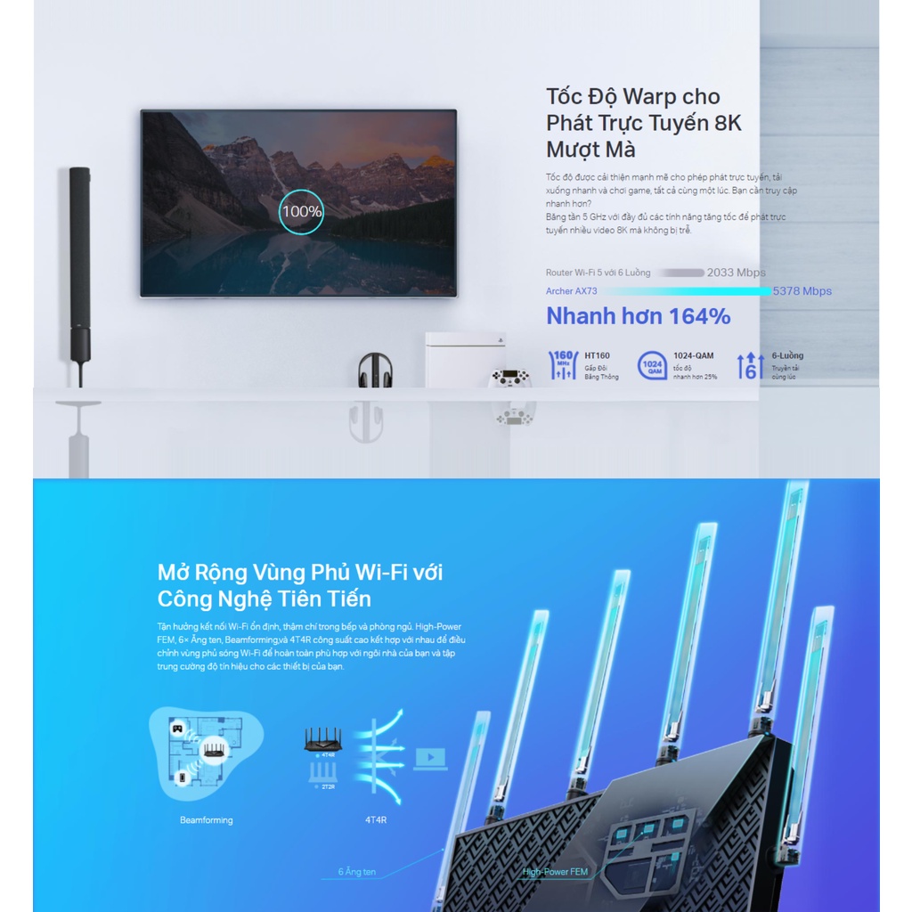 [Chính Hãng] Phát WiFi 6 Tp-Link Archer AX73 One Mesh AX5400 Gigabit