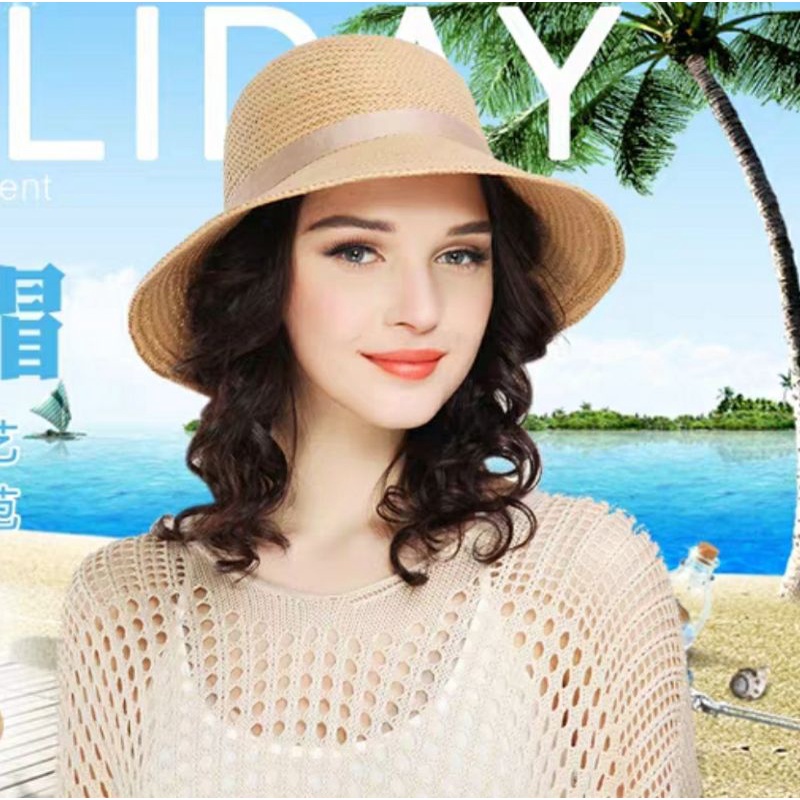 Nón đi biển mũ rộng vành cói chống nắng UV nơ
