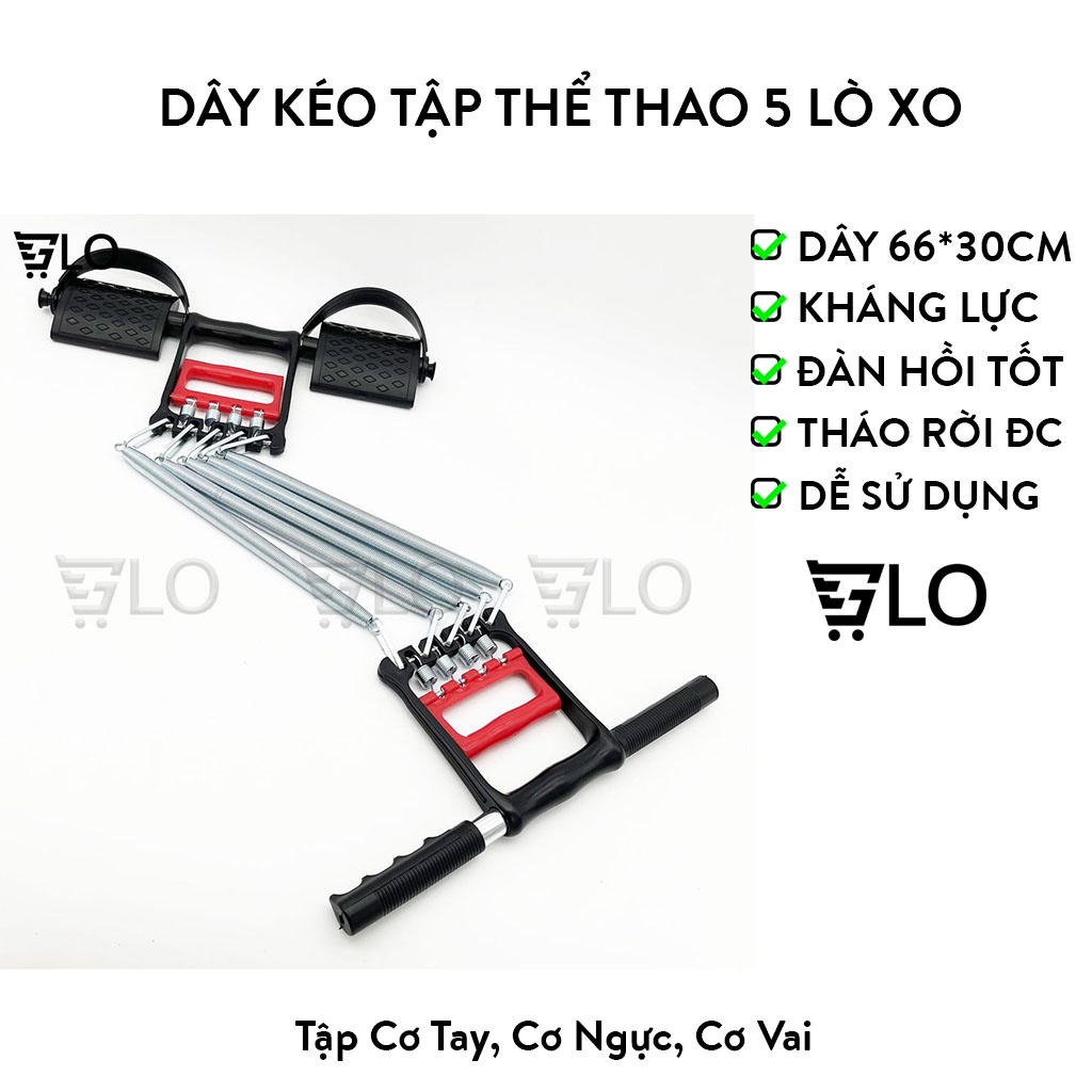 Dây Kéo Tập Thể Thao Đa Năng 5 Lò Xo Kèm Bàn Đạp