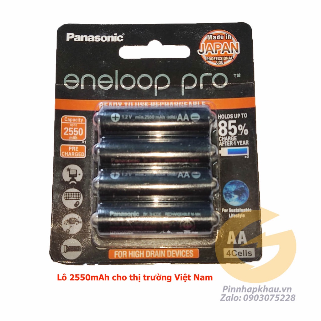 Pin sạc AA Panasonic Eneloop pro đen 1.2V  sạc đầy 1.5v dung lượng 2500mah còn được gọi là pin tiểu, cho đồ chơi