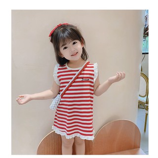 Váy cotton bé gái kẻ sọc phối bèo xinh yêu- Min's Baby