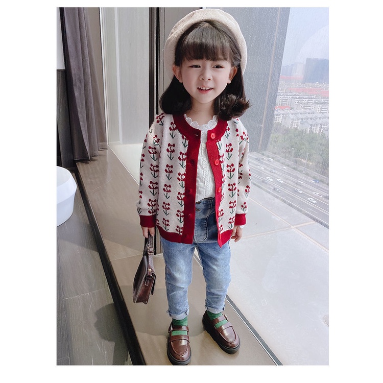 Áo Khoác Len cardigan Tay Dài Thời Trang Mùa Thu Năm 2021 Cho Bé Gái