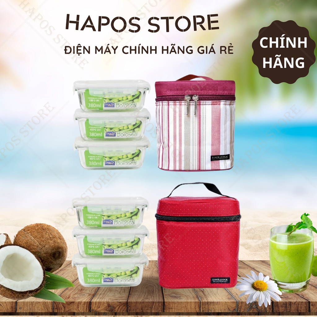 Bộ hộp đựng cơm thủy tinh LocknLock có túi LLG422 (3 Hộp 380ml) - HAPOS Phân Phối