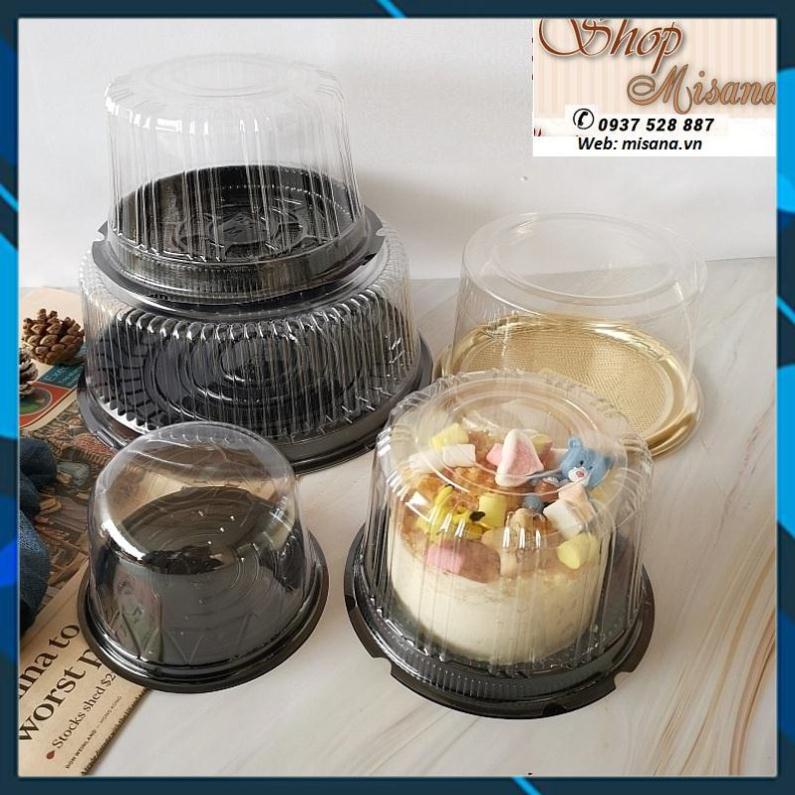 Hộp nhựa tròn đựng bánh đế nâu 14cm A016