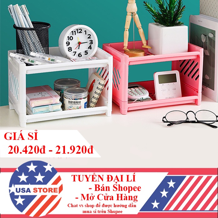 Kệ Nhựa HH780 Dung Tích Lớn Để Đựng Trang Sức, Mỹ Phẩm, Văn Phòng Phẩm Hàn Quốc 2 Tầng