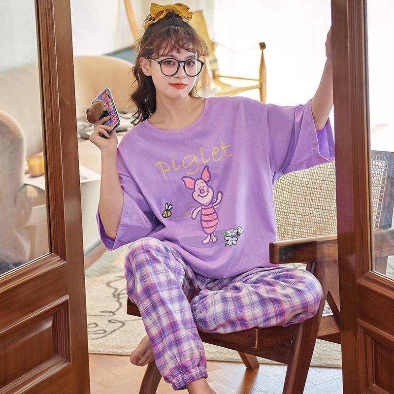 Bộ ngủ nữ quần dài bigsize cute dễ thương TOZZO mặc ở nhà mùa hè chất thun cotton phong cách hàn quốc BCD02
