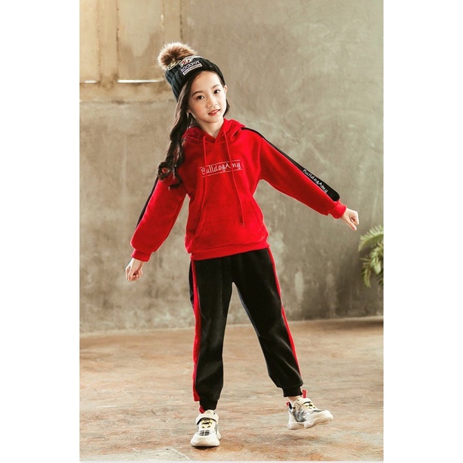 Bộ quần áo thu đông trẻ em 14-46kg dành cho bé gái mẫu Boll.doggg có mũ chất vải nỉ da cá loại 1