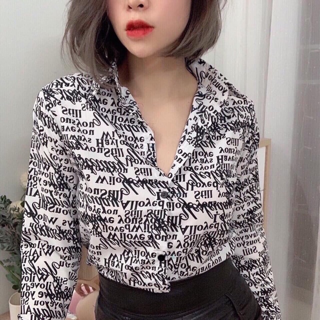 Áo sơ mi lụa chữ cao cấp