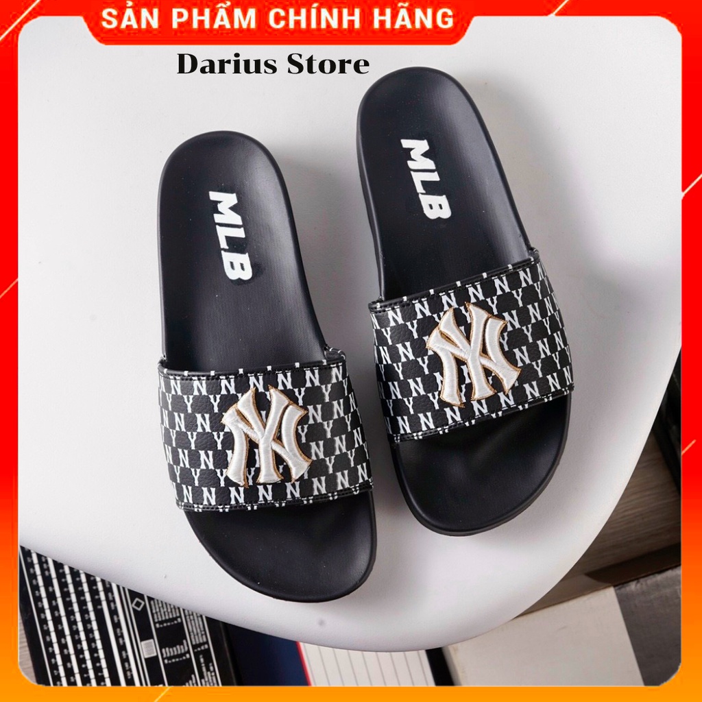 Dép 𝗠.𝗟.𝗕 𝗡𝗬 Quai Ngang Nam Nữ Unisex Siêu Hot Trend đủ size [ Fullbox + Hỗ trợ đổi size ] - Logo Thêu Chữ Màu Đen NY