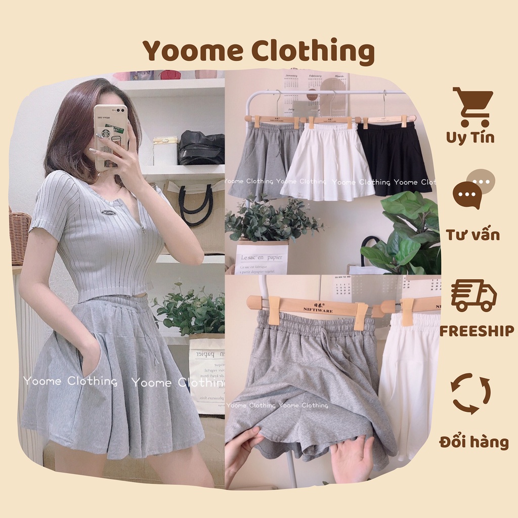 Quần váy cotton da cá có lót quần có túi dây rút Yoomeclothing ( ảnh thật )