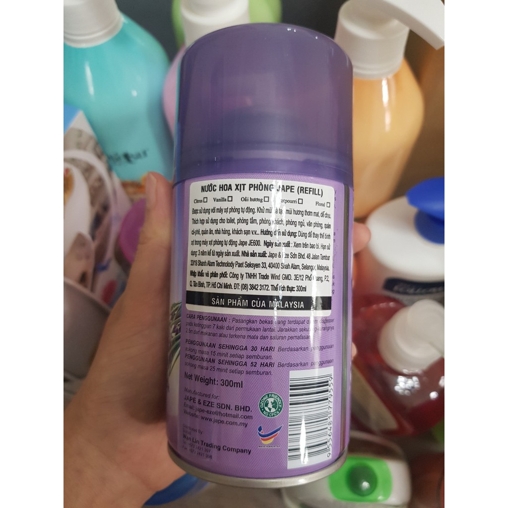 Lõi xịt thơm phòng Jape hương Lavender thơm mát dịu nhẹ, chống ẩm mốc - Bình Refill  - 300ml