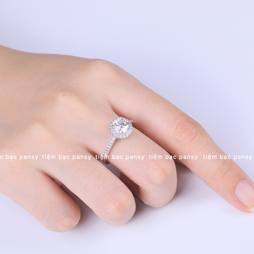 Nhẫn bạc nữ PANSY đá tròn sang trọng, nhẫn cầu hôn Bella bằng bạc ta cao cấp