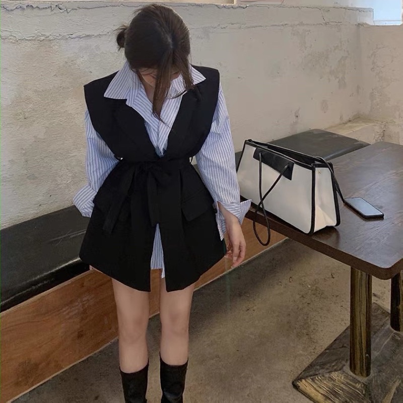Áo somi dài tay + áo gile đen ( có ảnh thật ) #DHN199