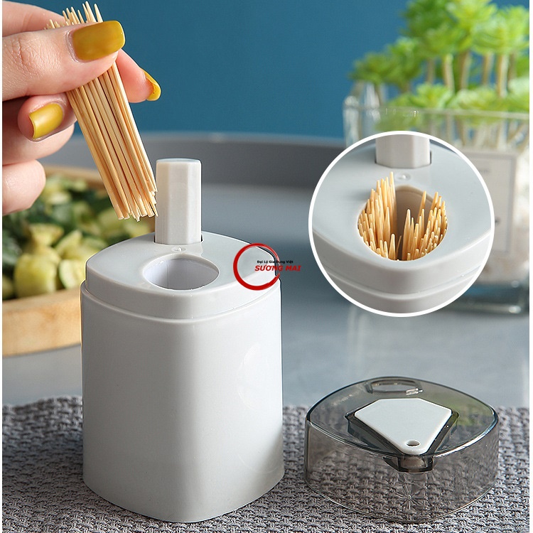[Giá Sỉ] Hũ Tăm Bấm Tự Động Nhựa PP